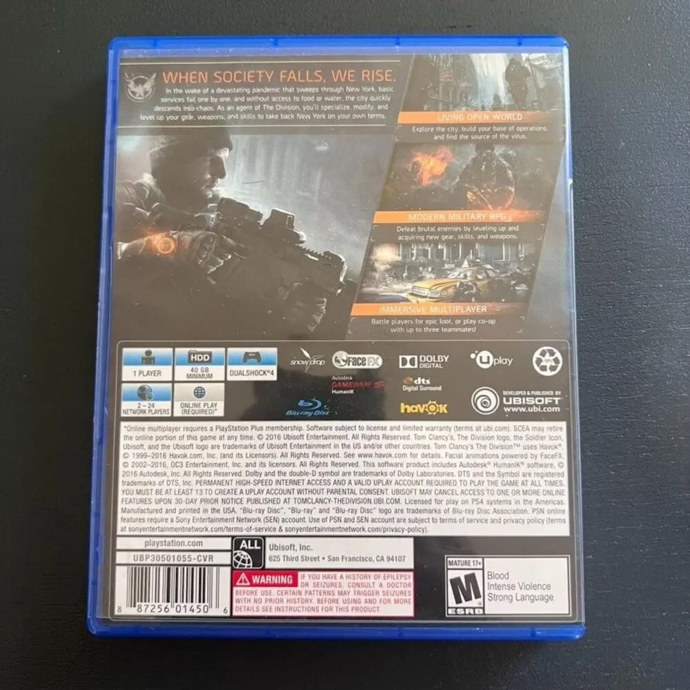 Tom Clancy's The Division Sony Playstation 4 PS4 Video Game 2016 Disc and Case‎